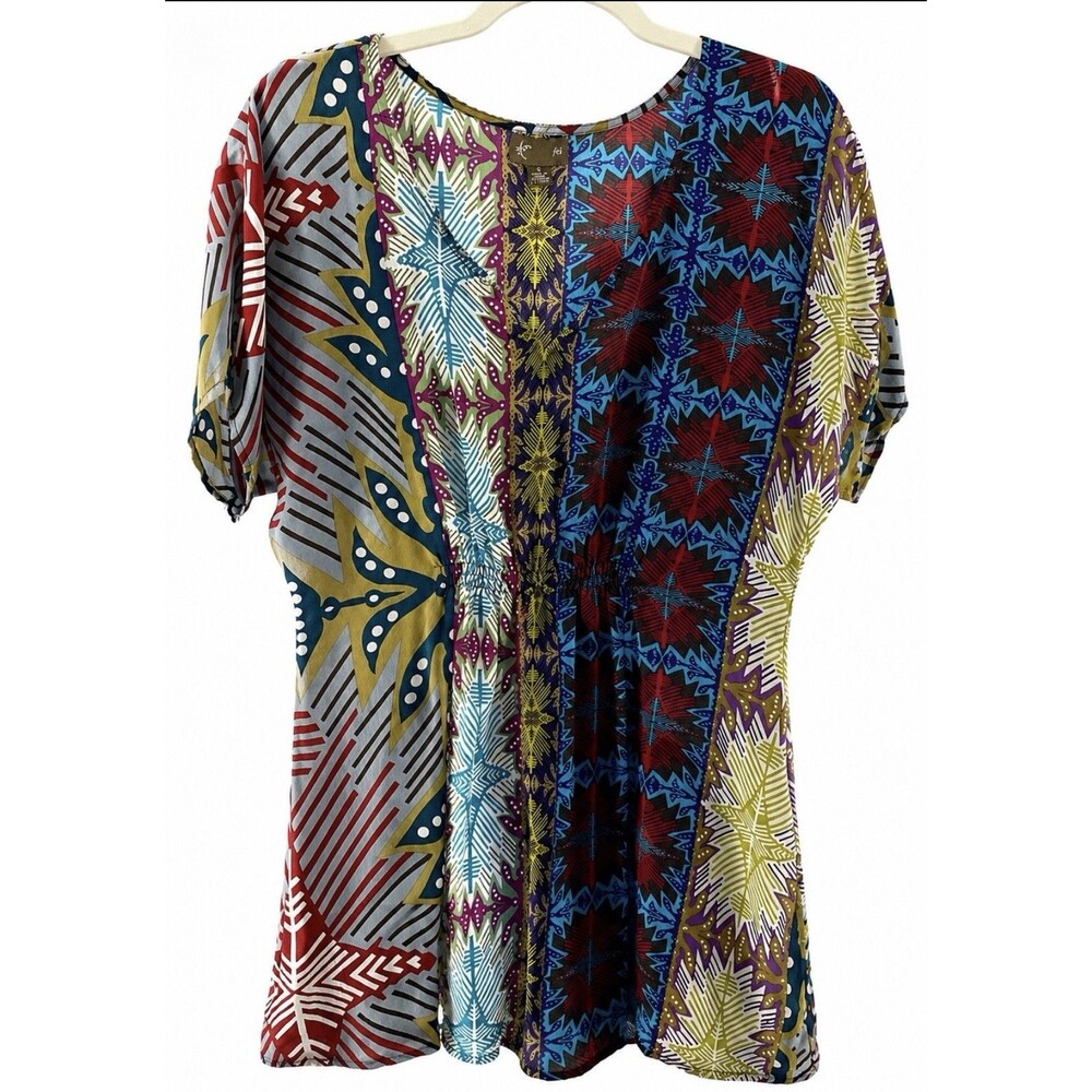 Anthro Fei Silk Blouse Size S Boho Patchwork Print Peasant Top Festival  Chic